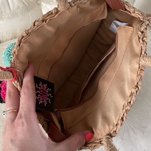 Brand New Olivia Miller Round Straw Multi Color Pom Pom Handbag Crossbody Purse - Picture 7 of 12